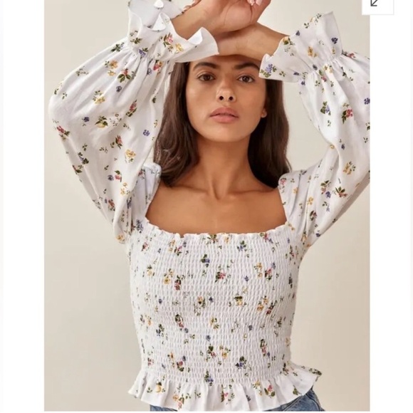 REFORMATION Tangerine Top In Orchard 100% Linen